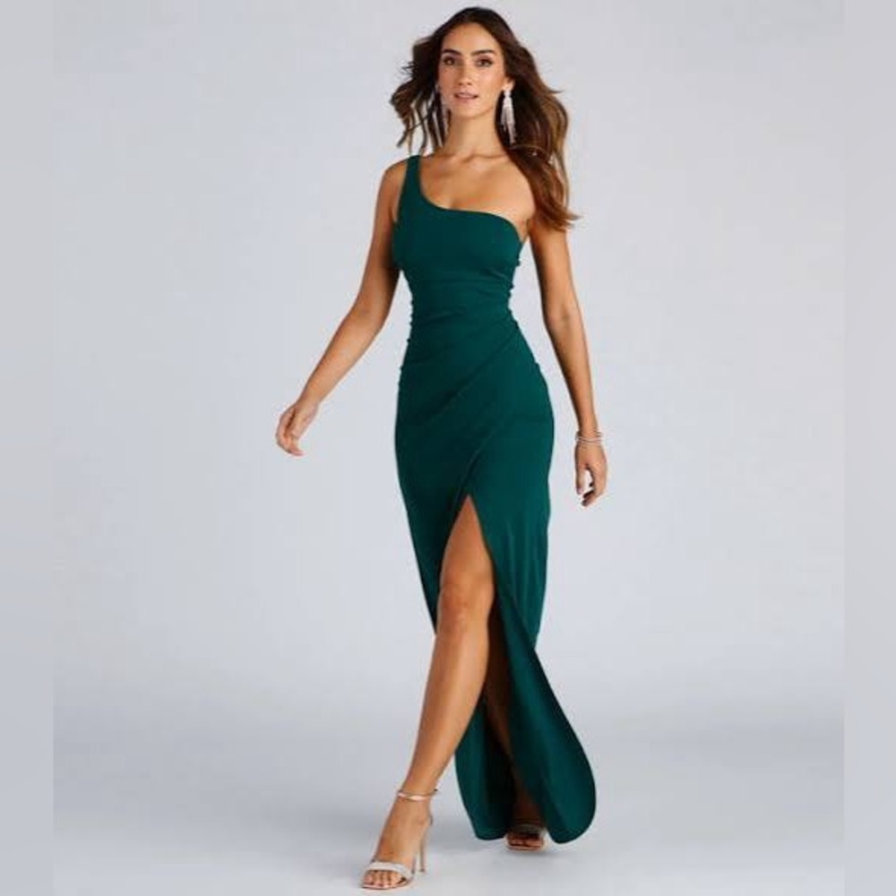 Iris One-Shoulder Crepe Dress Elegant Teal One-Shoulder Dress